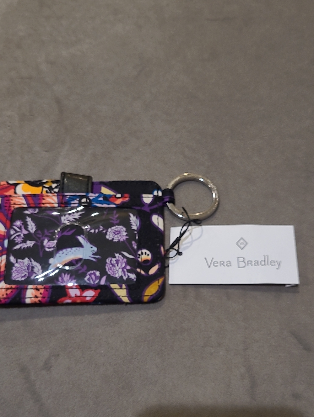 Vera Bradley Floral Quilted Key & Card Holder in Black, Purple, Blue.